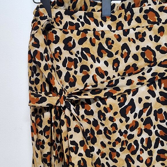 Cato Cheetah Print Midi Skirt Size 26/28W Stretch Belted Ruffle Waist Flowy Chic - Picture 5 of 12